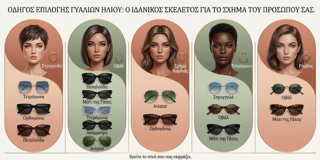 Οδηγός επιλογής γυαλιών ηλίου με τους καλύτερους σκελετούς για κάθε τύπο προσώπου